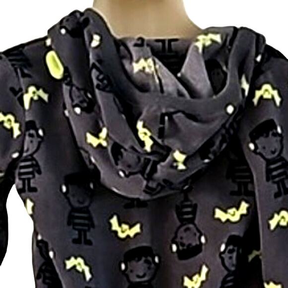 Carter's Boys One-Piece Fleece Hooded Romper Size 18M - Skeleton Bat Print - Picture 6 of 6